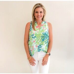 Jade Monet Lilies Ruffle Neck Women 's Top Sz S